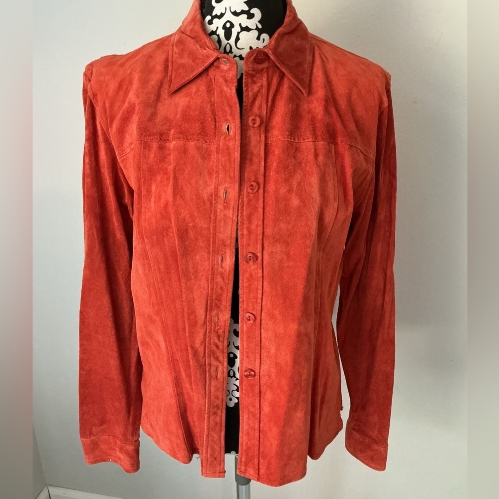 Vintage Essentials Vibrant Red Suede Shirt Sz L